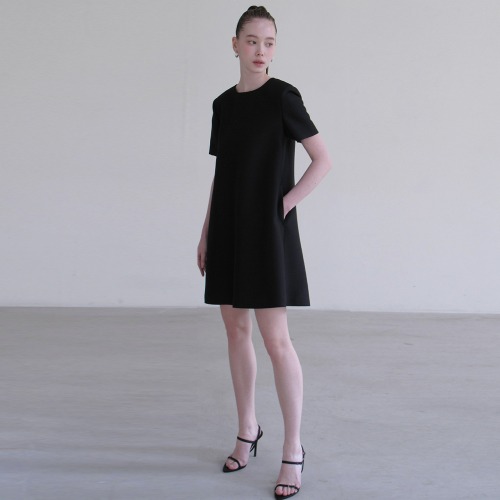 Mikado Silk A-line Half sleeve Dress Black