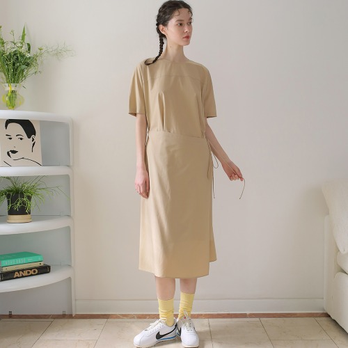 A-line wrap skirt &amp; dress set  Beige
